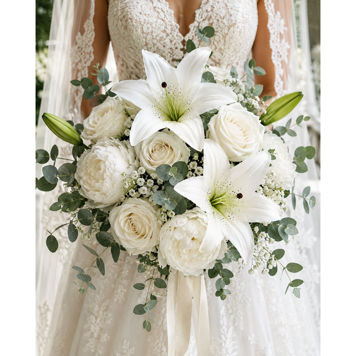 Real Touch White Lily Stems Set of 2, Artificial Lily Flowers, Faux Floral Stems, White Lily Spray, Wedding Flowers, French Country Decor, W