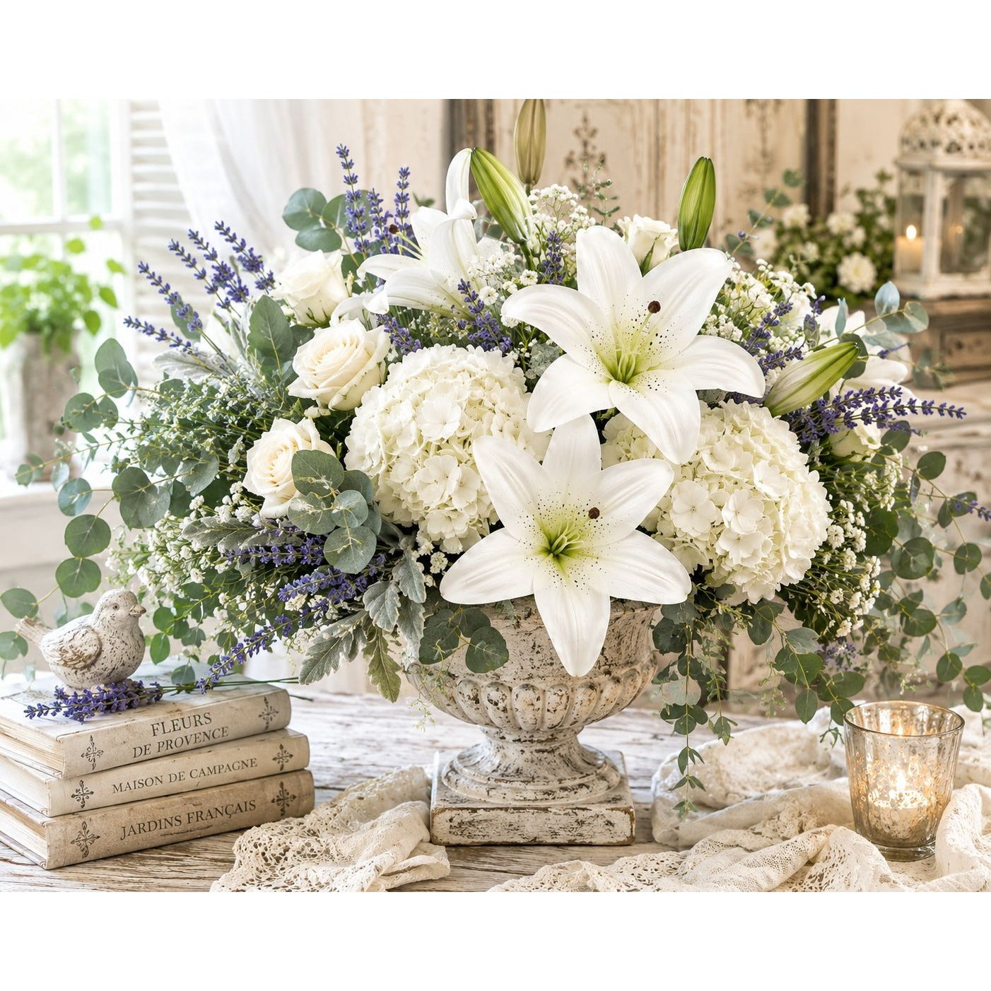 Real Touch White Lily Stems Set of 2, Artificial Lily Flowers, Faux Floral Stems, White Lily Spray, Wedding Flowers, French Country Decor, W