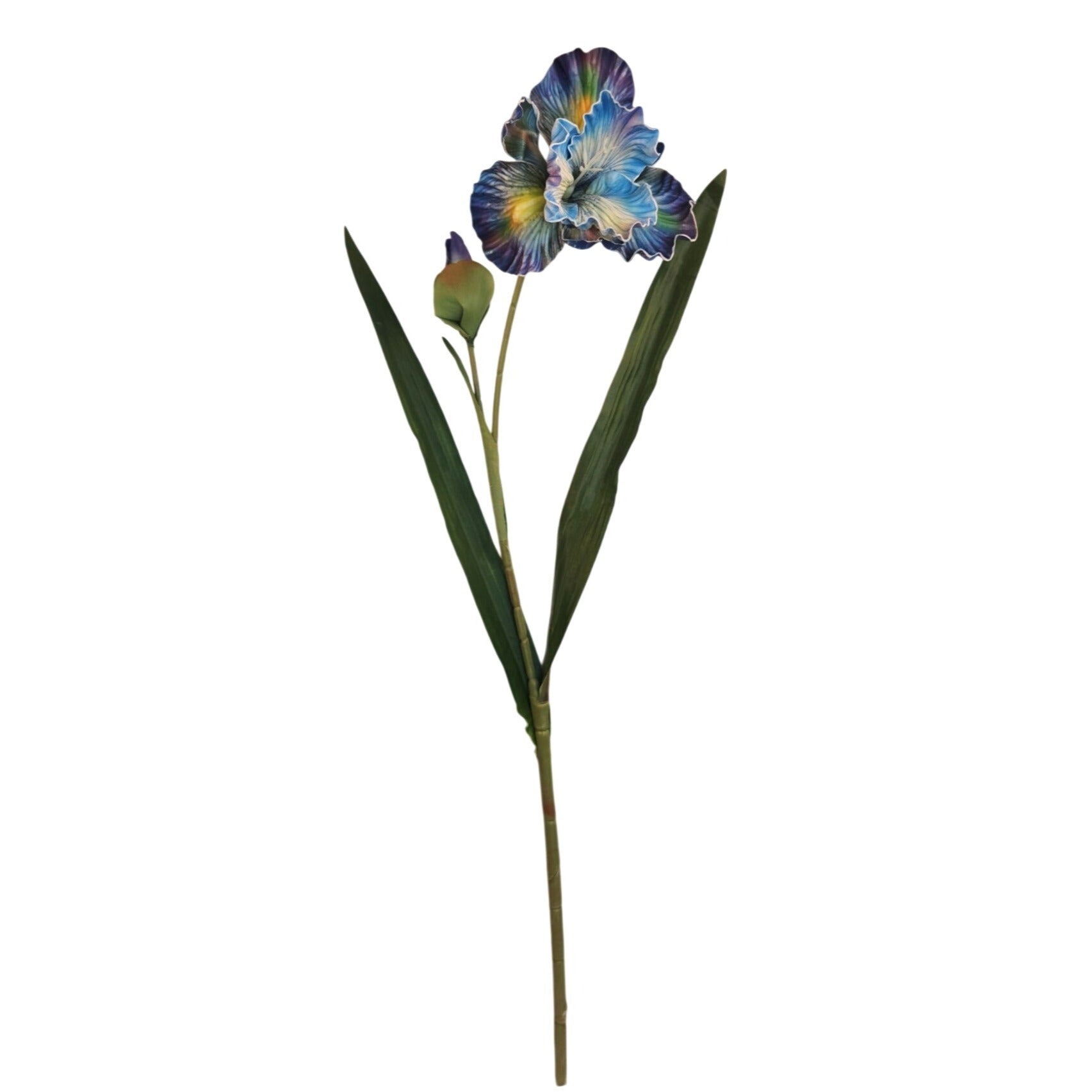 Artificial Iris Flower 33 Inch Tall Blue Faux Iris Stem Hand Painted Look Floral Decor
