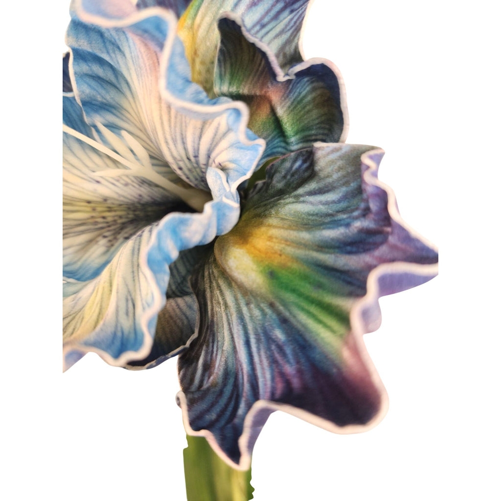 Artificial Iris Flower 33 Inch Tall Blue Faux Iris Stem Hand Painted Look Floral Decor