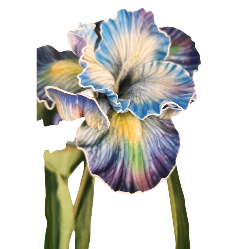 Artificial Iris Flower 33 Inch Tall Blue Faux Iris Stem Hand Painted Look Floral Decor
