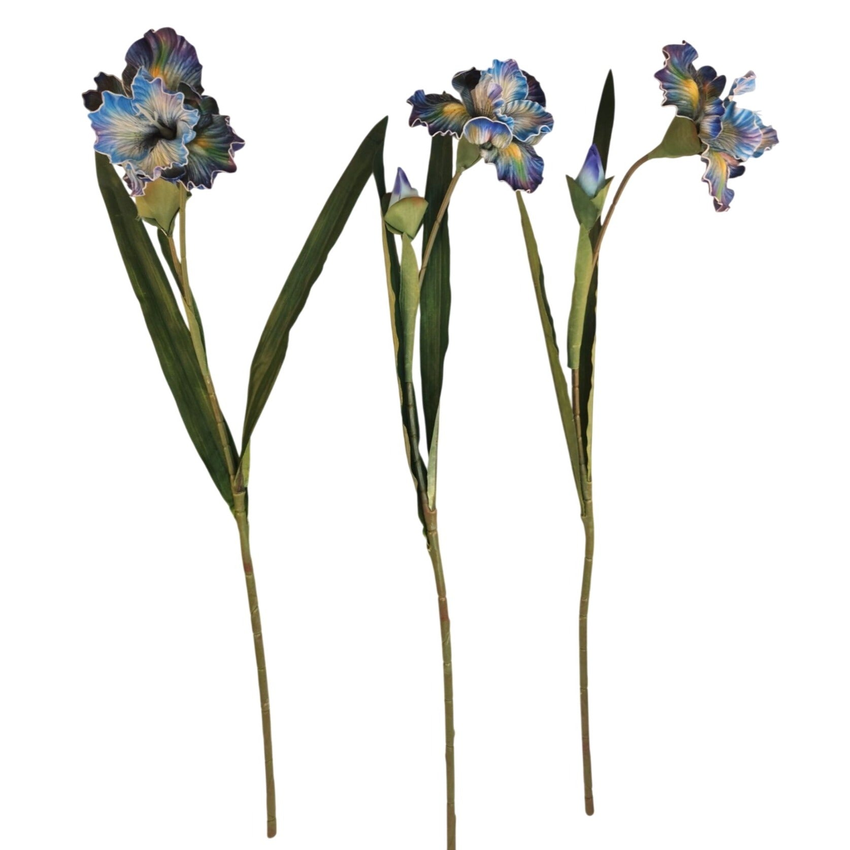 Artificial Iris Flower 33 Inch Tall Blue Faux Iris Stem Hand Painted Look Floral Decor