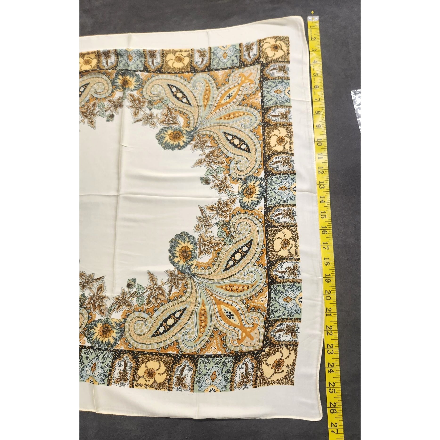 Paisley Floral Silk Scarf Ivory Multicolor Square 27" Elegant Accessory