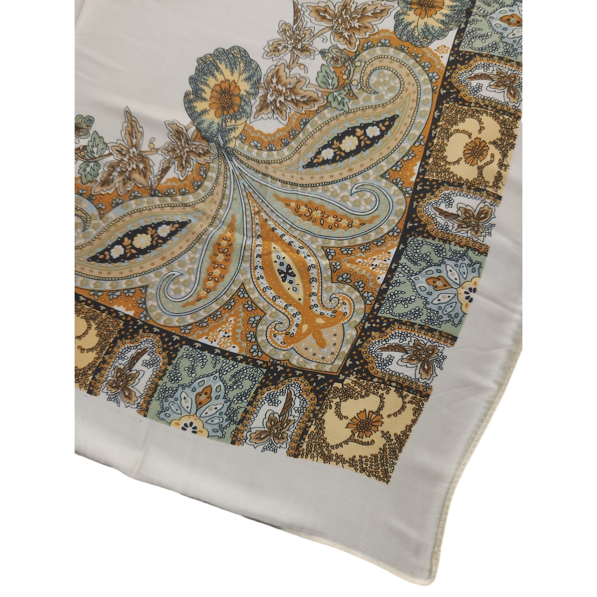 Paisley Floral Silk Scarf Ivory Multicolor Square 27" Elegant Accessory