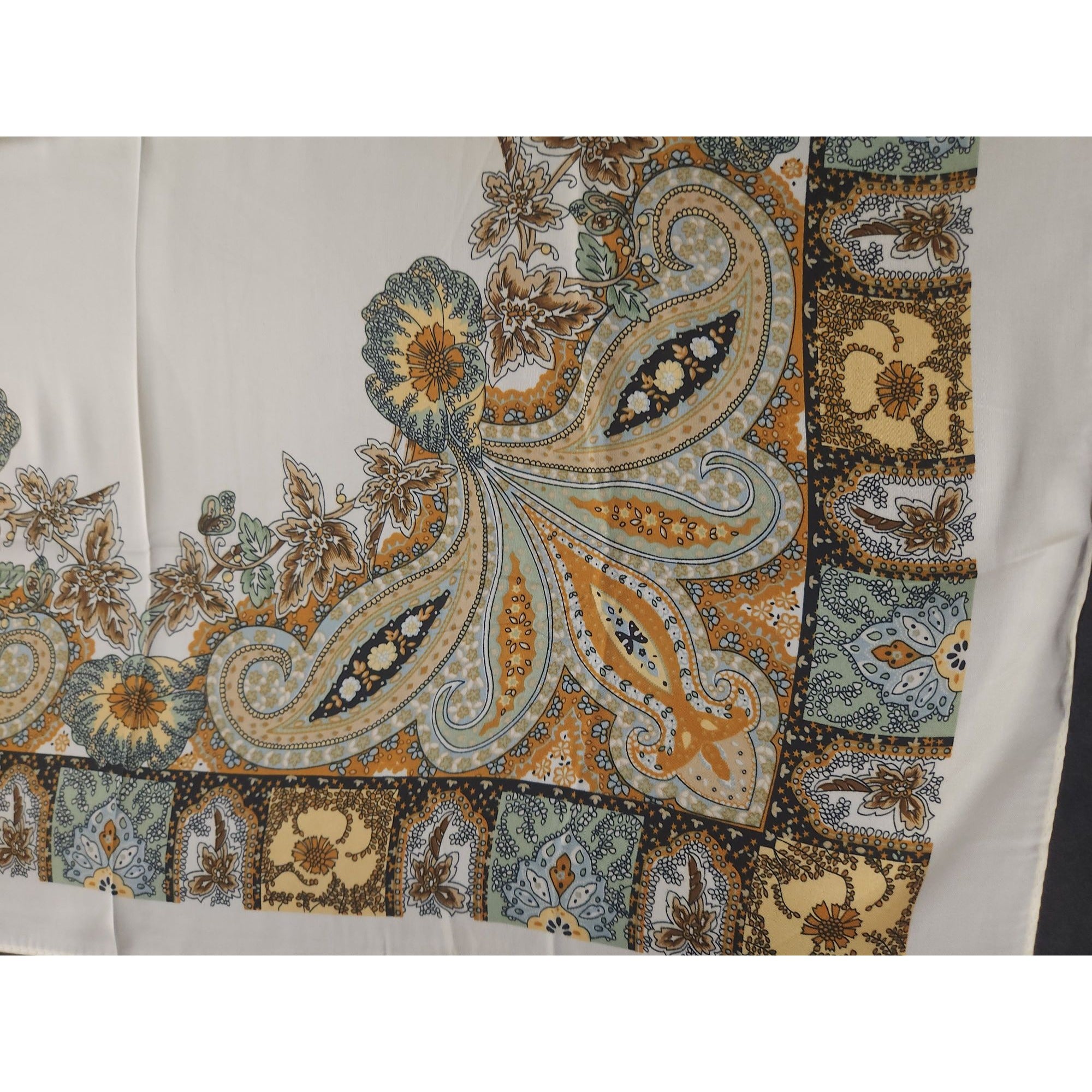 Paisley Floral Silk Scarf Ivory Multicolor Square 27" Elegant Accessory