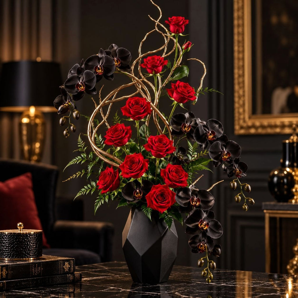 Red Velvet-Touch Artificial Roses, Set of 6, 19-Inch Wired Flower Stems