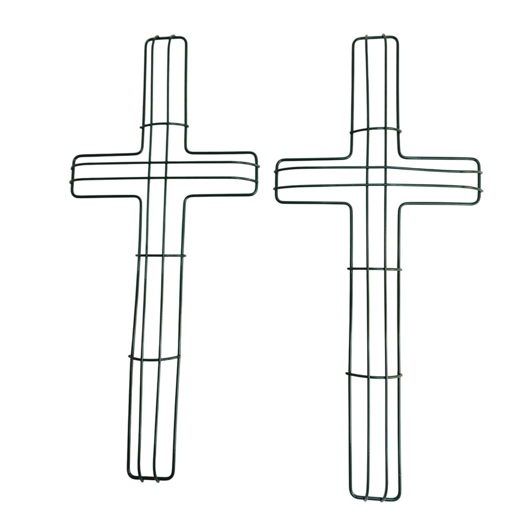 Green Wire Floral Wreath Cross Frames Set of 2 Small 7x16 Memorial Day Easter Christmas Craft Forms