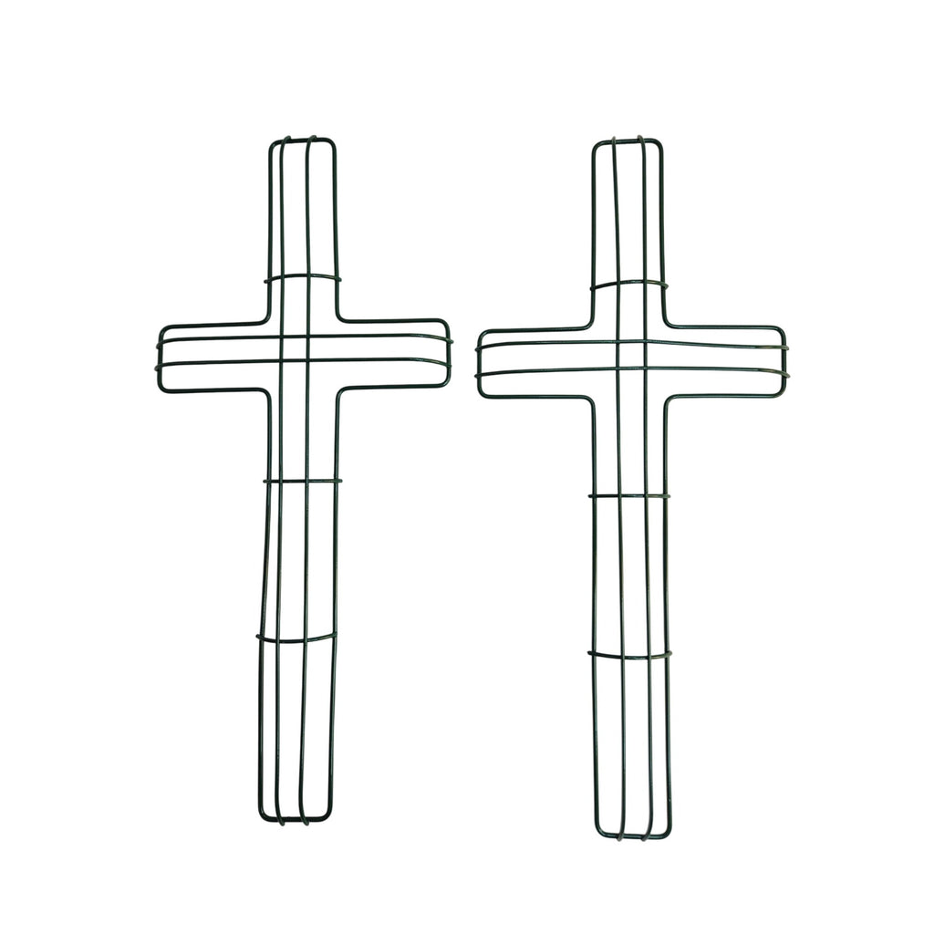 Green Wire Floral Wreath Cross Frames Set of 2 Small 7x16 Memorial Day Easter Christmas Craft Forms