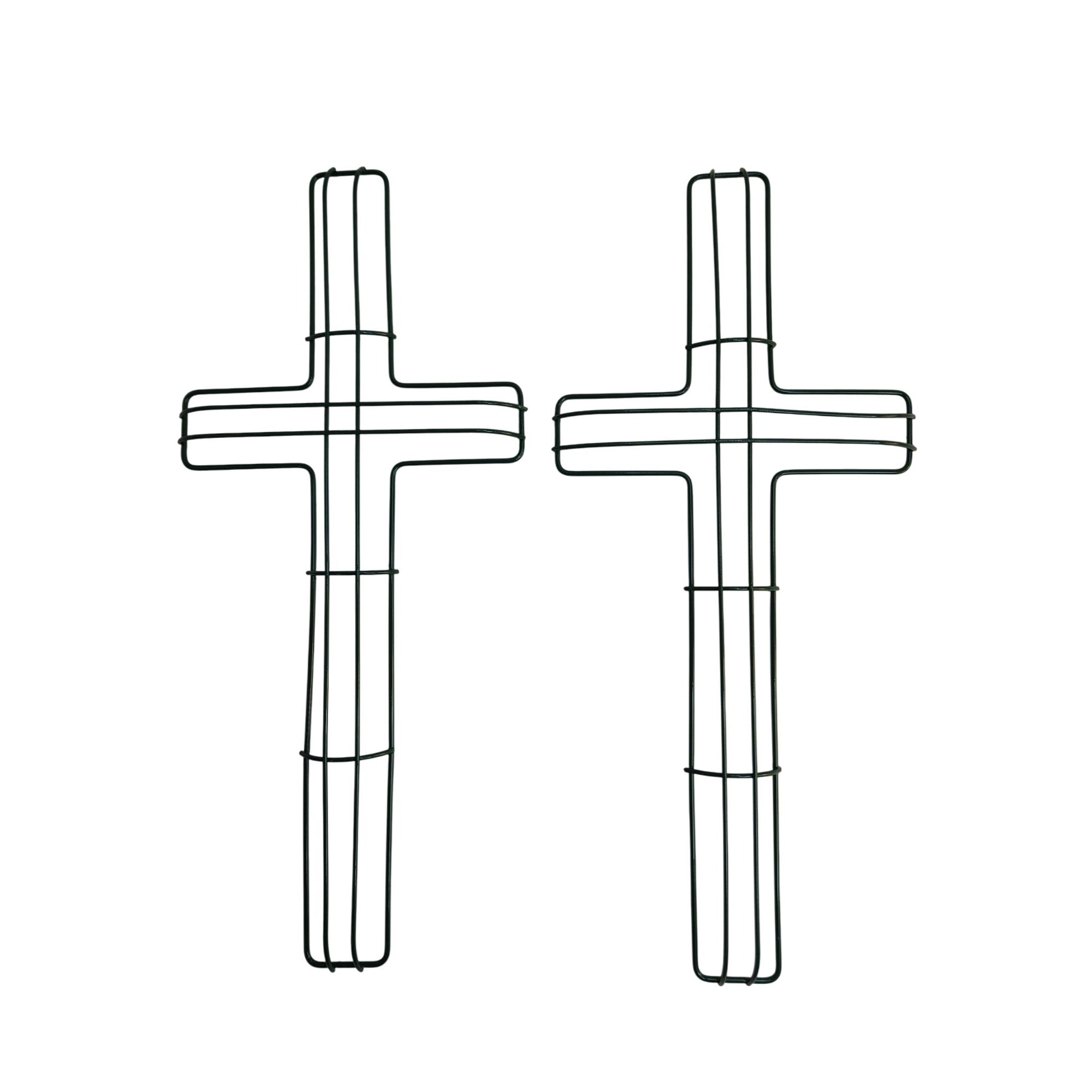 Green Wire Floral Wreath Cross Frames Set of 2 Small 7x16 Memorial Day Easter Christmas Craft Forms