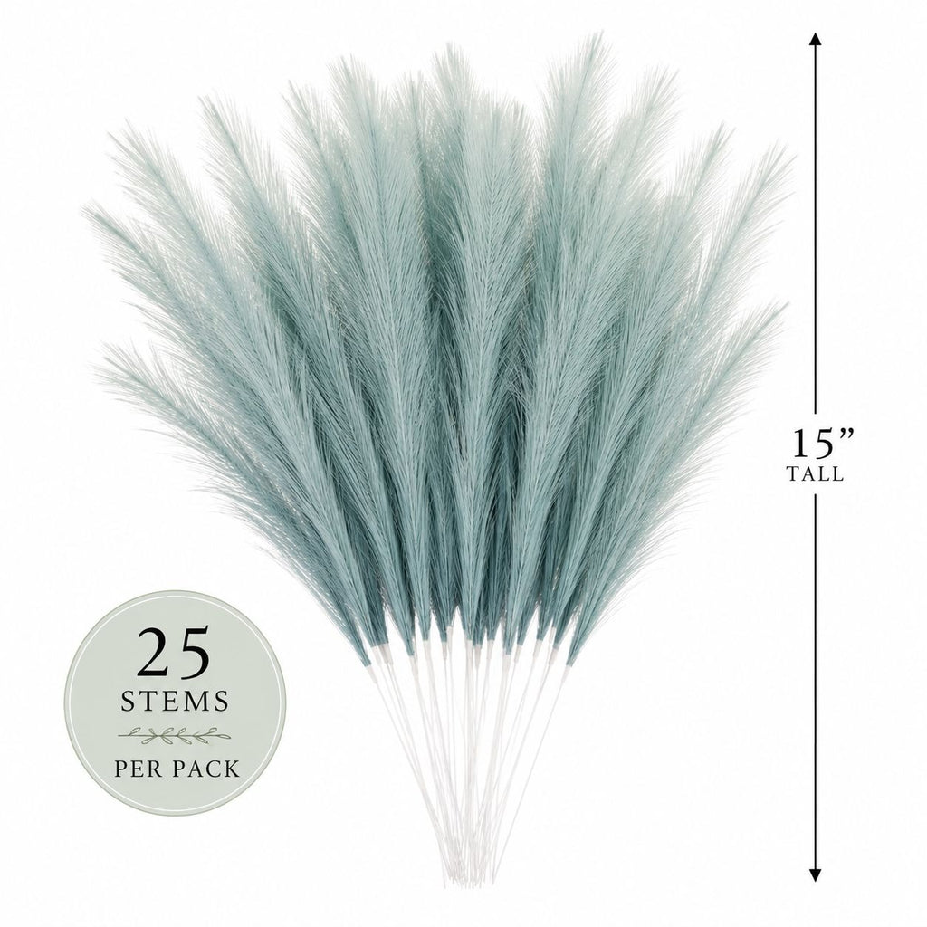 Smoky Teal Faux Pampas Grass Stems Blue Pampas Coastal Boho Wedding Decor Artificial Pampas 15 Inch Set of 25