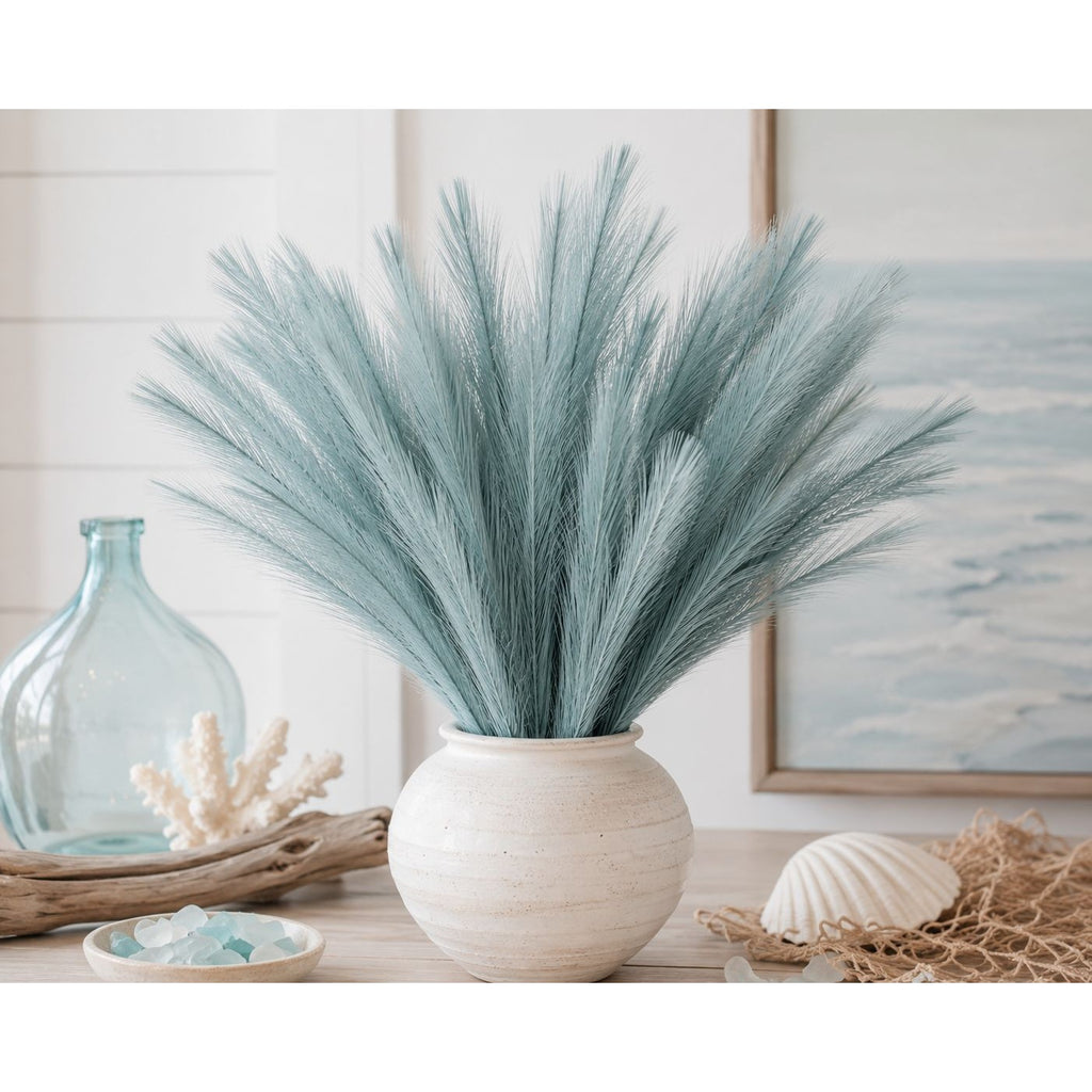 Smoky Teal Faux Pampas Grass Stems Blue Pampas Coastal Boho Wedding Decor Artificial Pampas 15 Inch Set of 25
