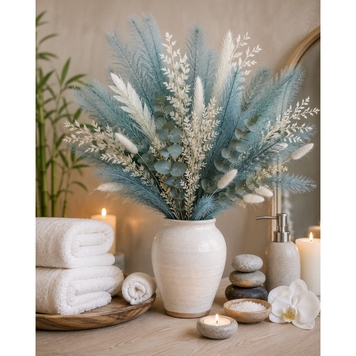 Smoky Teal Faux Pampas Grass Stems Blue Pampas Coastal Boho Wedding Decor Artificial Pampas 15 Inch Set of 25