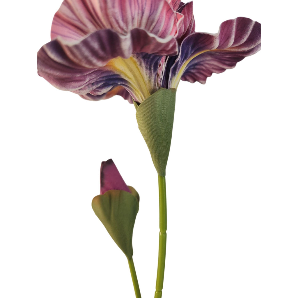 Blush Pink and Plum Purple Real Touch Iris Stems Set of 2, 21 Inch Faux Flowers for French Country Cottage Decor
