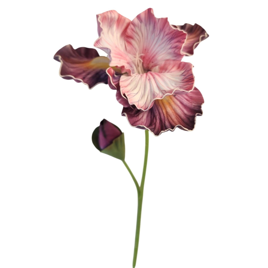 Blush Pink and Plum Purple Real Touch Iris Stems Set of 2, 21 Inch Faux Flowers for French Country Cottage Decor
