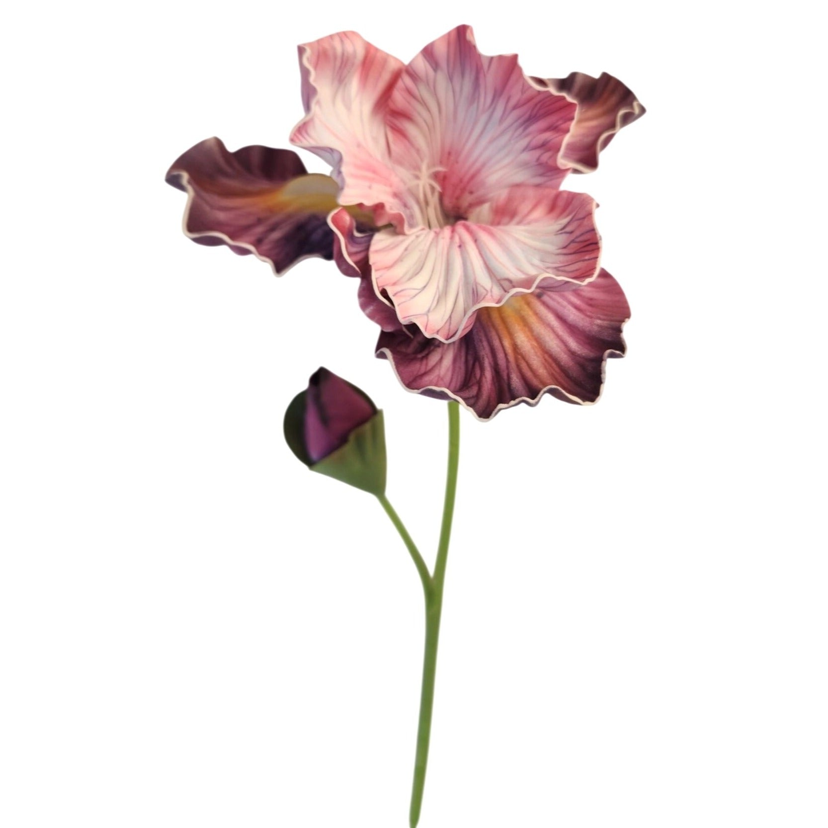 Blush Pink and Plum Purple Real Touch Iris Stems Set of 2, 21 Inch Faux Flowers for French Country Cottage Decor