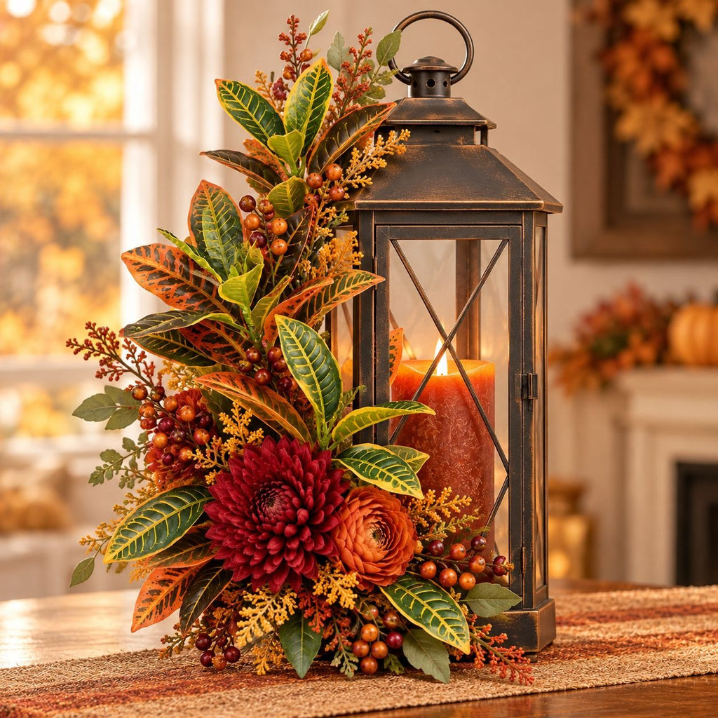 Artificial Croton Plant 13 Inch Real Touch Fall Foliage with Wired Stem