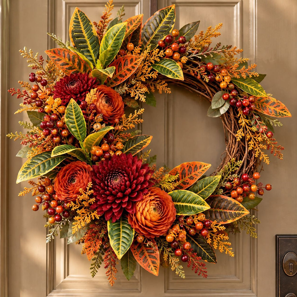 Artificial Croton Plant 13 Inch Real Touch Fall Foliage with Wired Stem