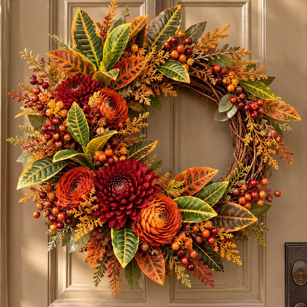 Artificial Croton Plant 13 Inch Real Touch Fall Foliage with Wired Stem
