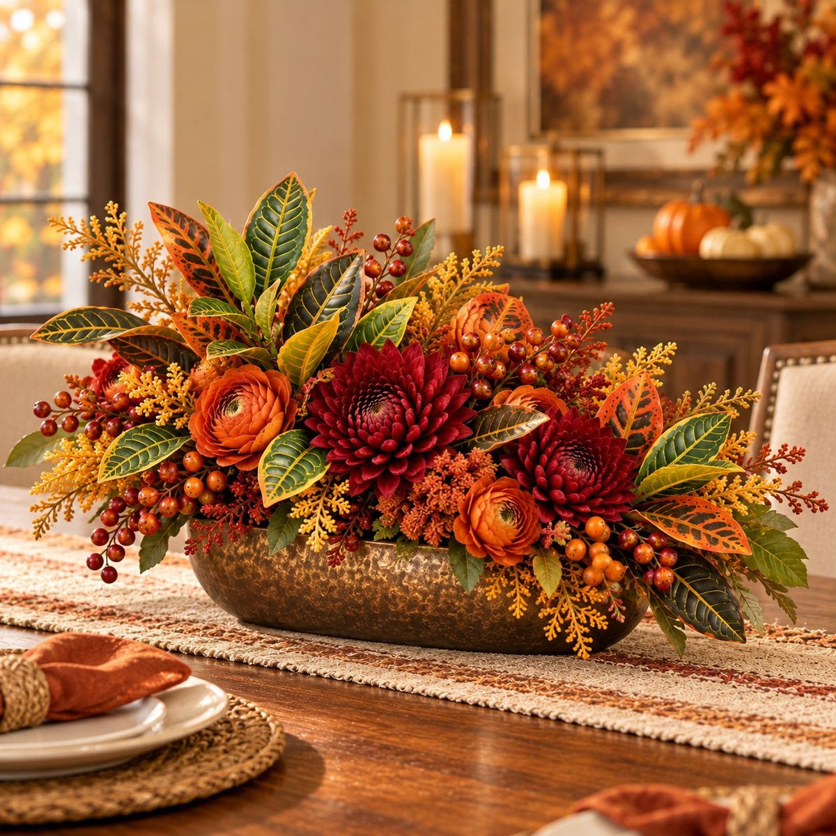 Artificial Croton Plant 13 Inch Real Touch Fall Foliage with Wired Stem