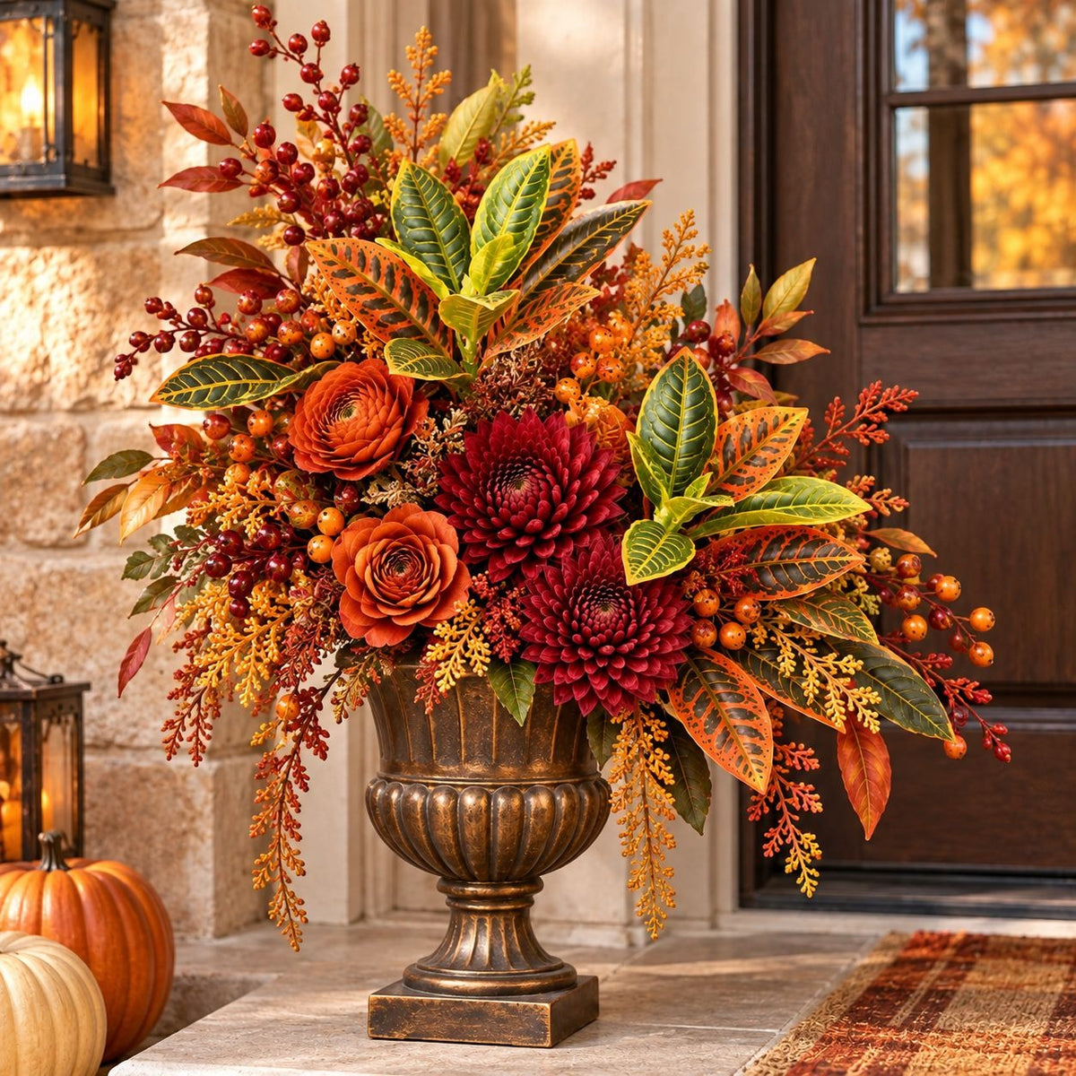 Artificial Croton Plant 13 Inch Real Touch Fall Foliage with Wired Stem