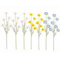 Mixed Color Artificial Daisy Stems Set of 7, Blue White Yellow Faux Silk Flowers, 20 Inch, 35 Blooms