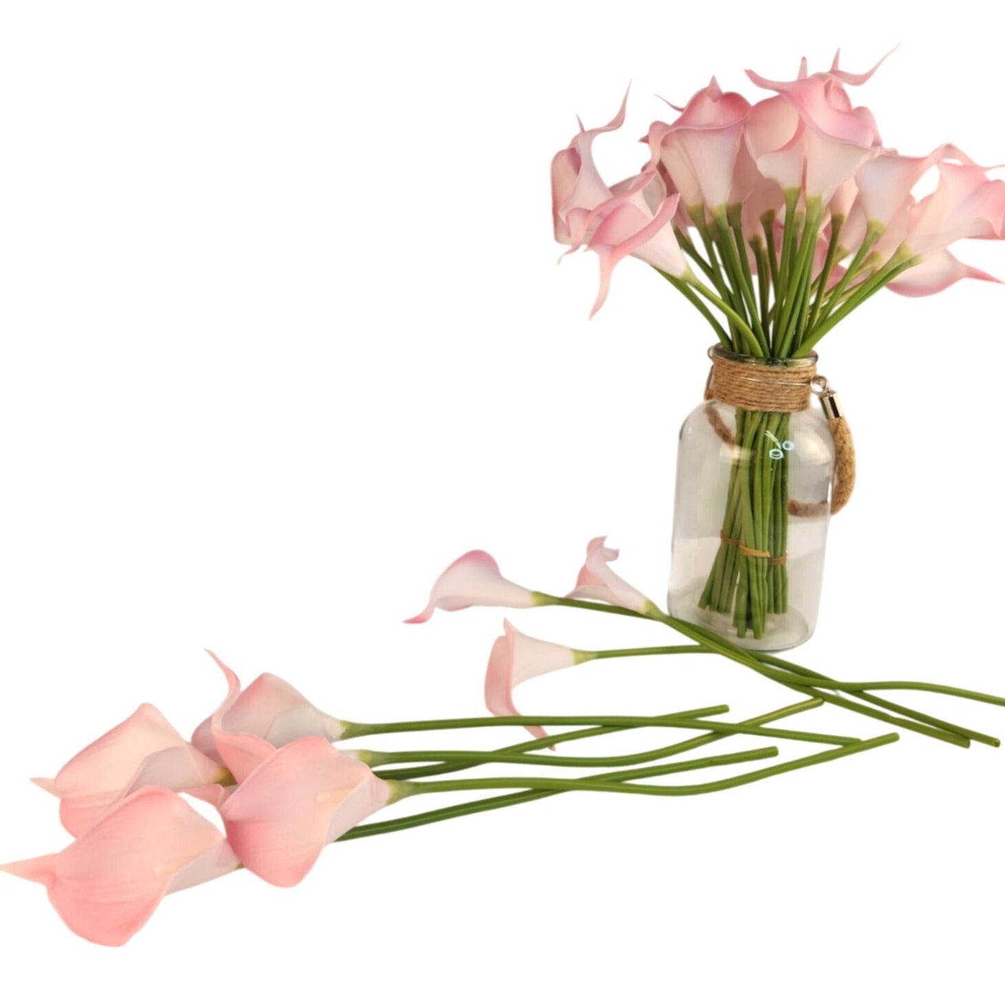 Blush Pink Faux Calla Lily Stems 15 Inch Wedding Artificial Flowers Spring Event Decor