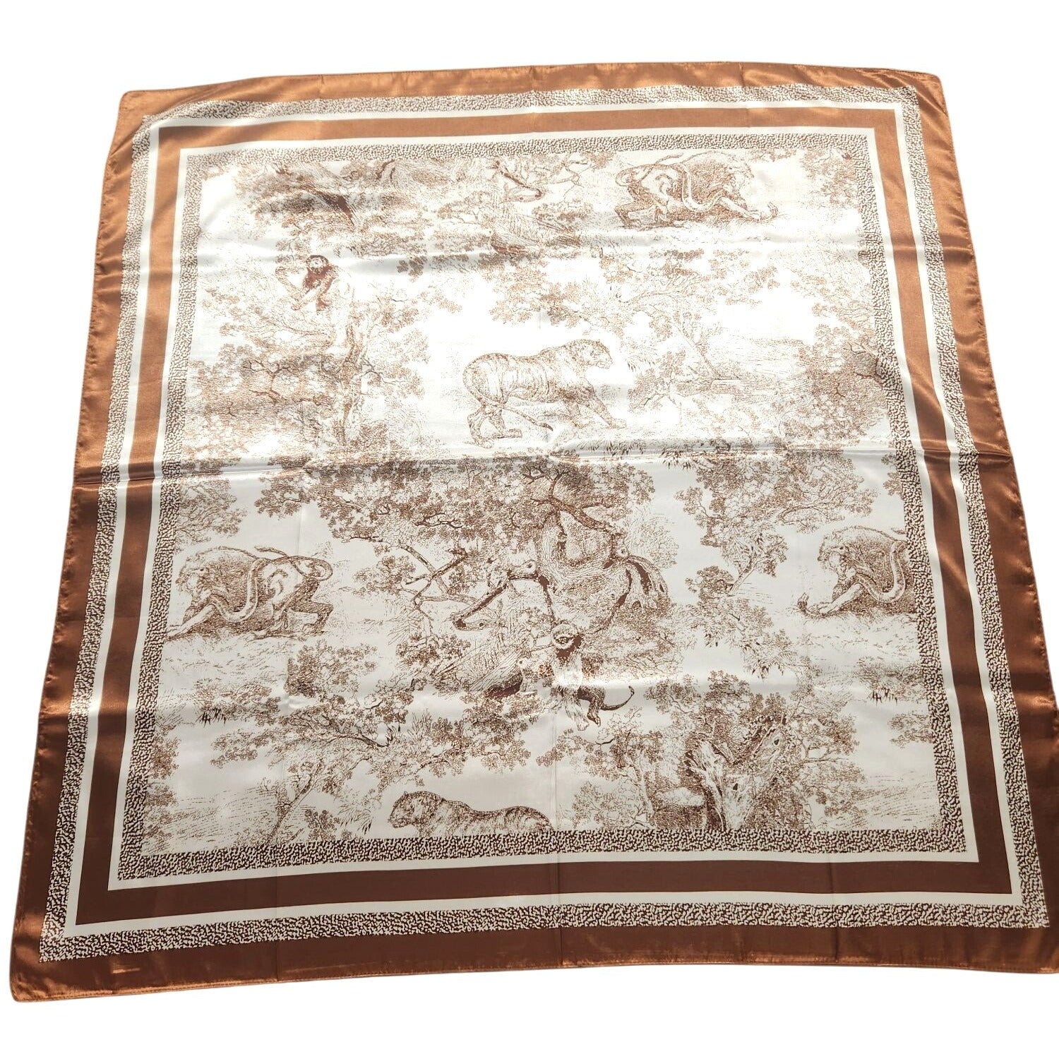 Scarf Brown & Beige Animal Wildlife Print Luxury Large 35" Square Accessory