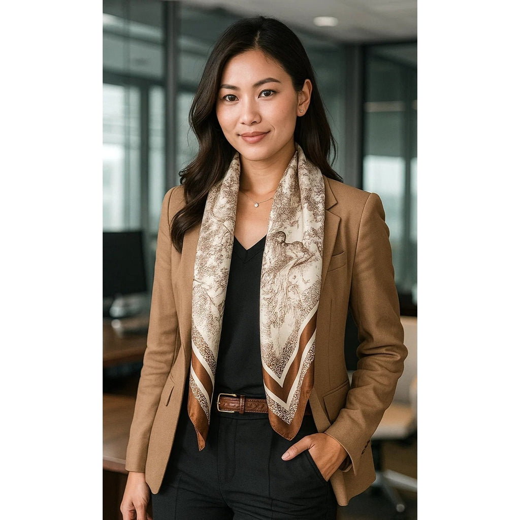 Scarf Brown & Beige Animal Wildlife Print Luxury Large 35" Square Accessory