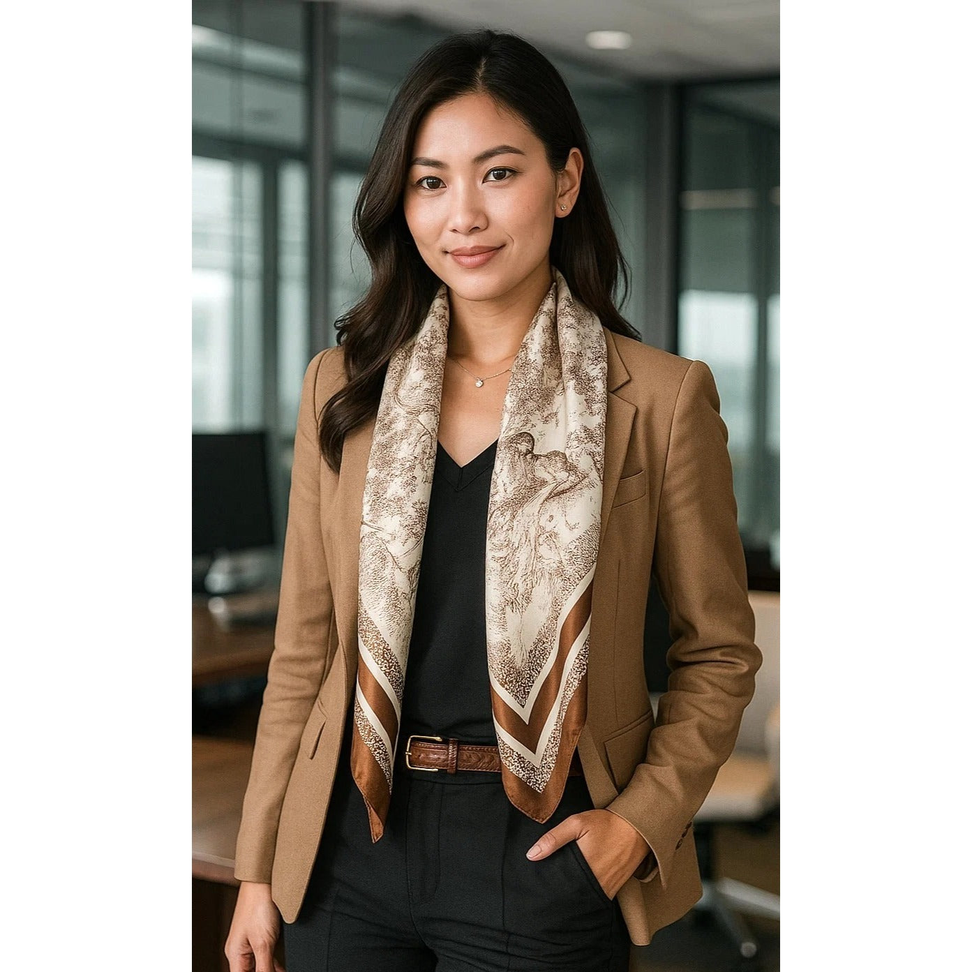 Scarf Brown & Beige Animal Wildlife Print Luxury Large 35" Square Accessory