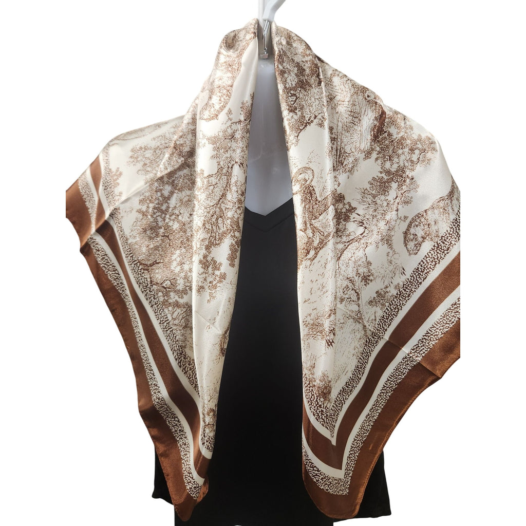 Scarf Brown & Beige Animal Wildlife Print Luxury Large 35" Square Accessory