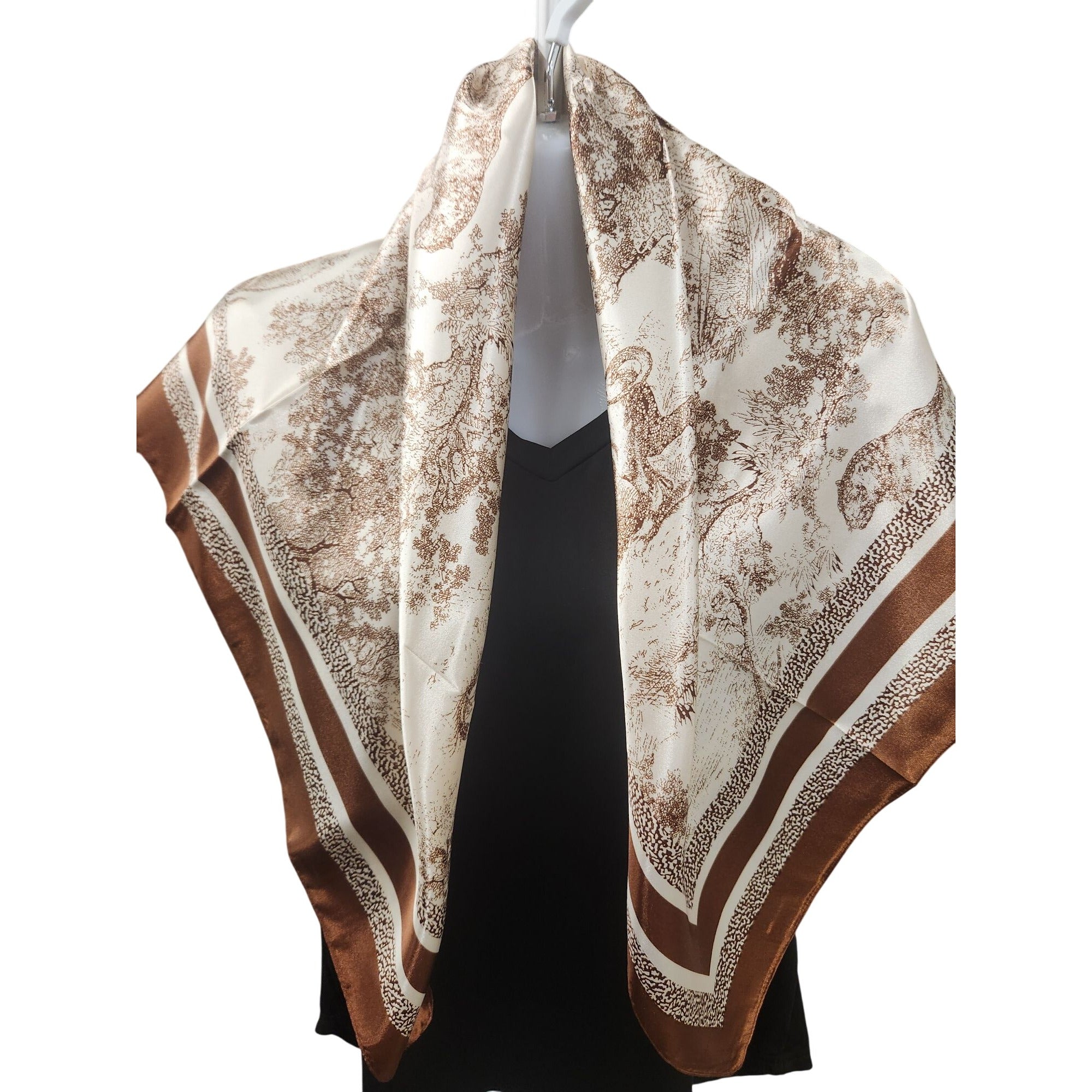 Scarf Brown & Beige Animal Wildlife Print Luxury Large 35" Square Accessory