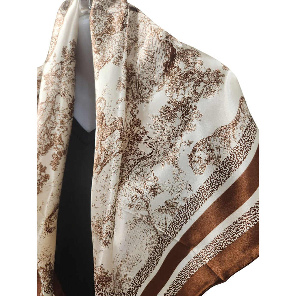 Scarf Brown & Beige Animal Wildlife Print Luxury Large 35" Square Accessory