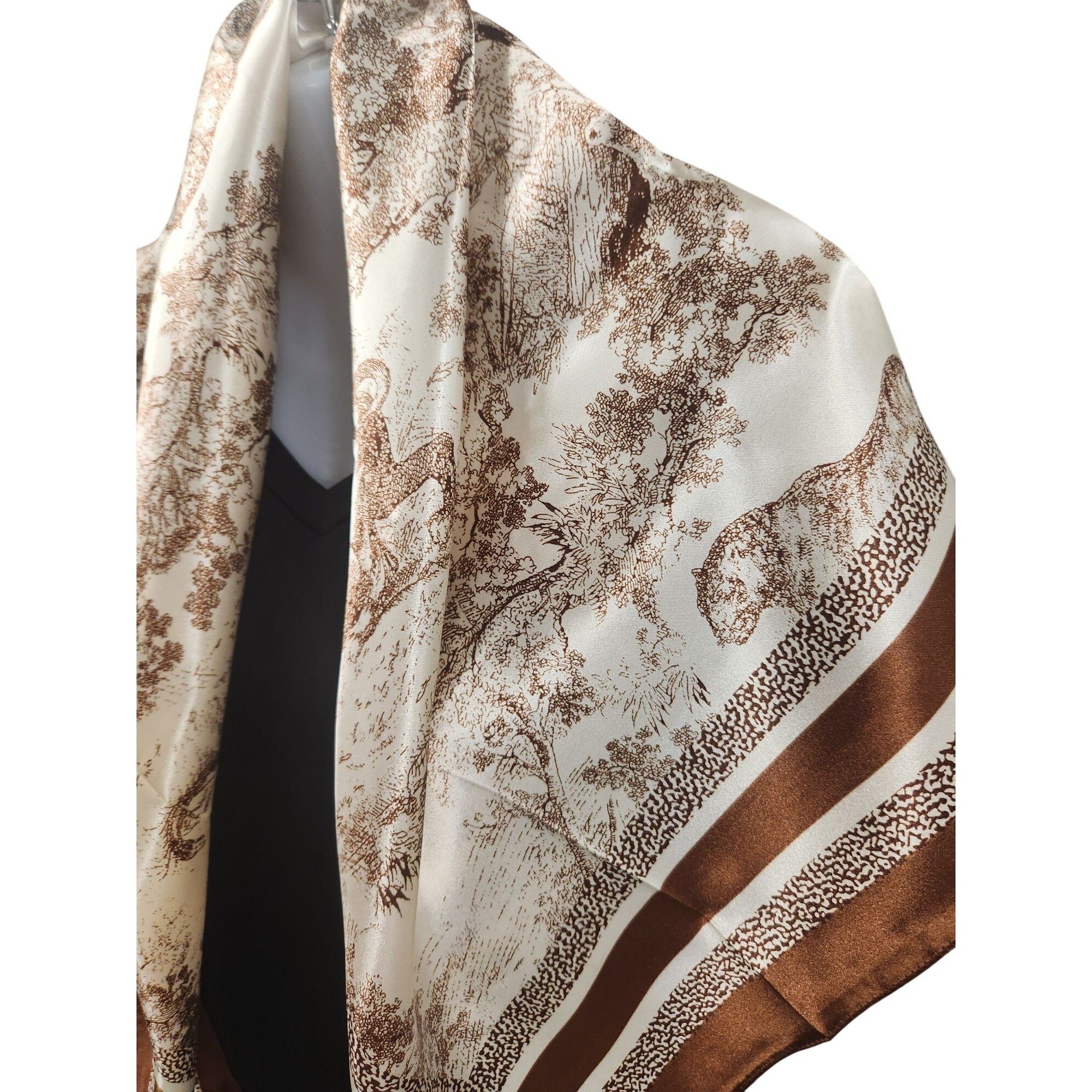 Scarf Brown & Beige Animal Wildlife Print Luxury Large 35" Square Accessory