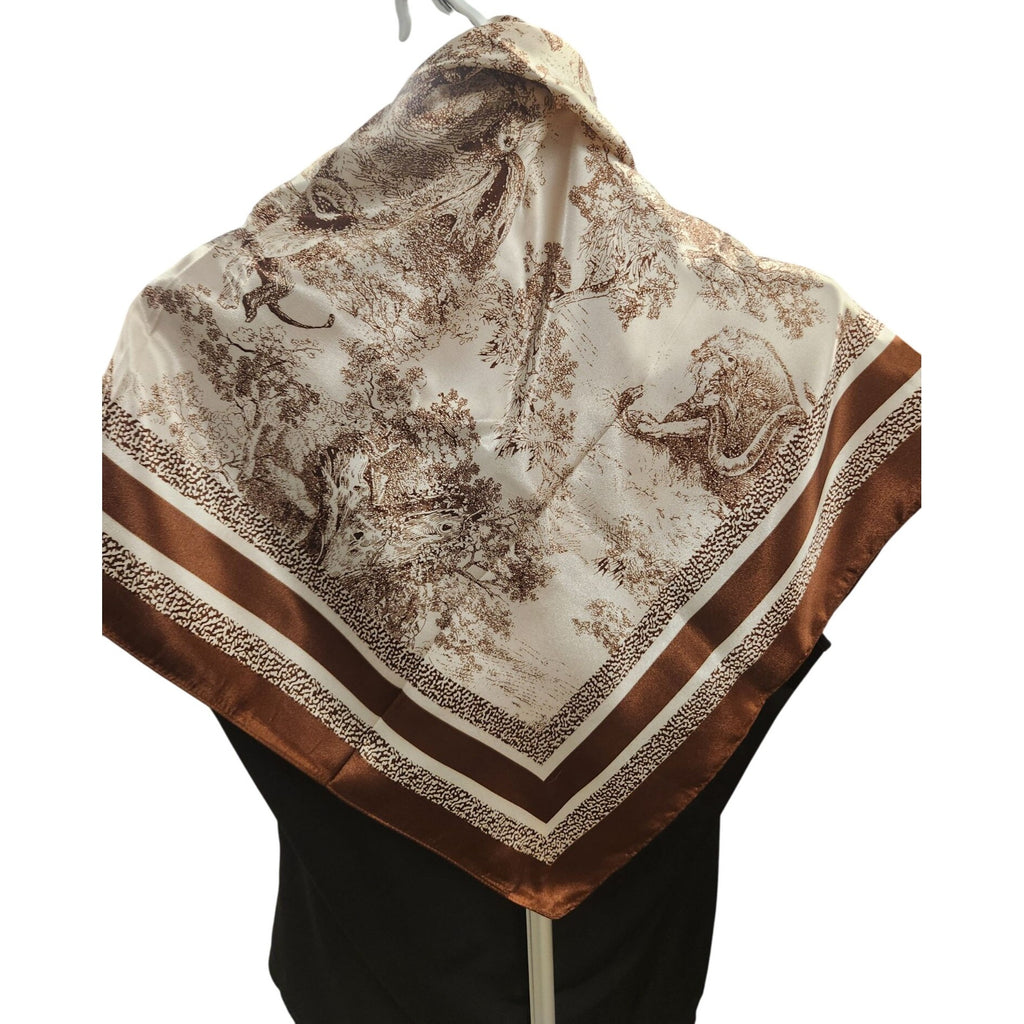 Scarf Brown & Beige Animal Wildlife Print Luxury Large 35" Square Accessory