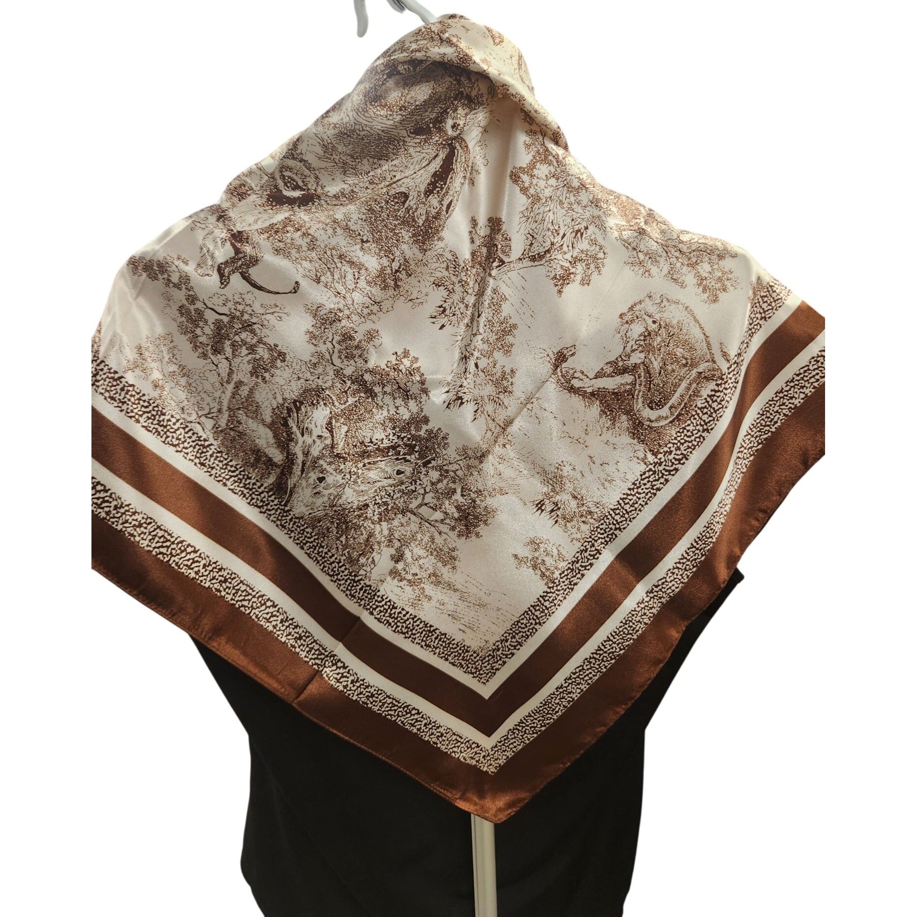 Scarf Brown & Beige Animal Wildlife Print Luxury Large 35" Square Accessory