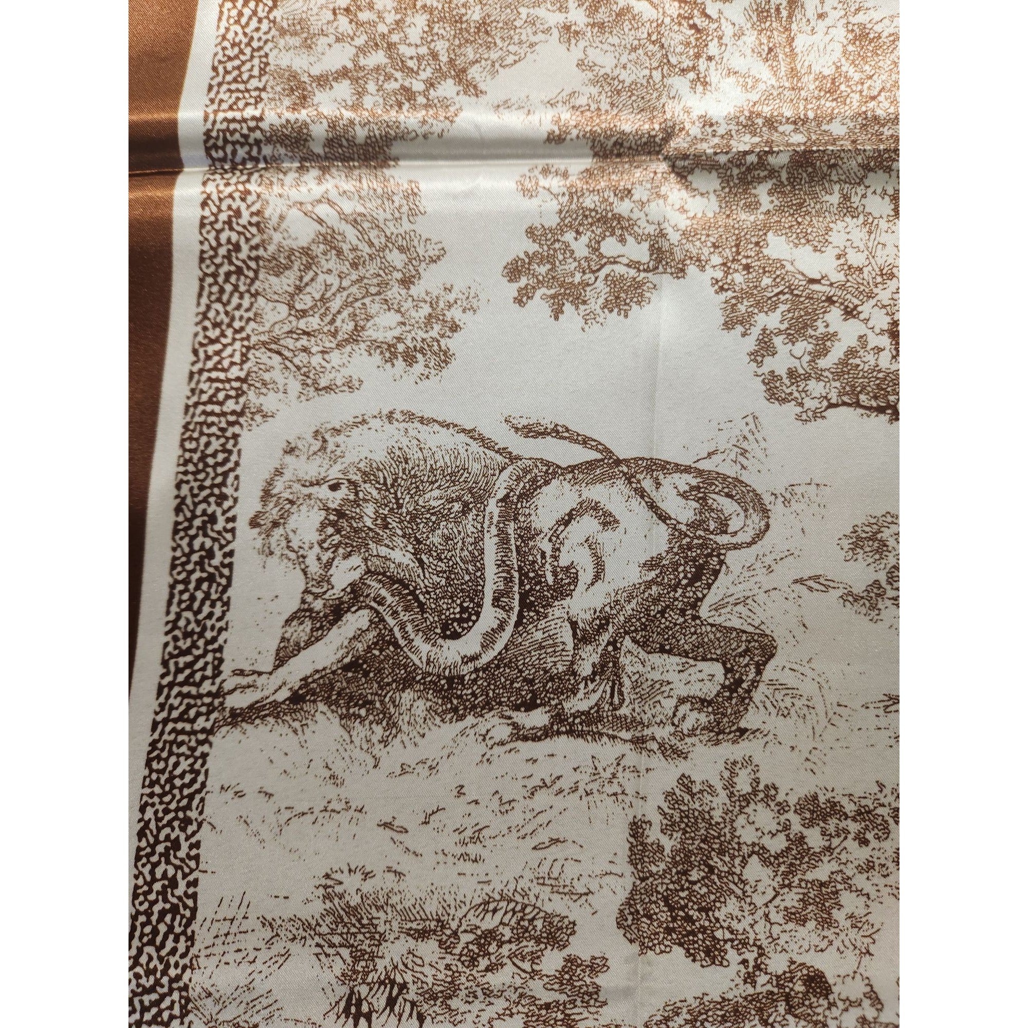 Scarf Brown & Beige Animal Wildlife Print Luxury Large 35" Square Accessory