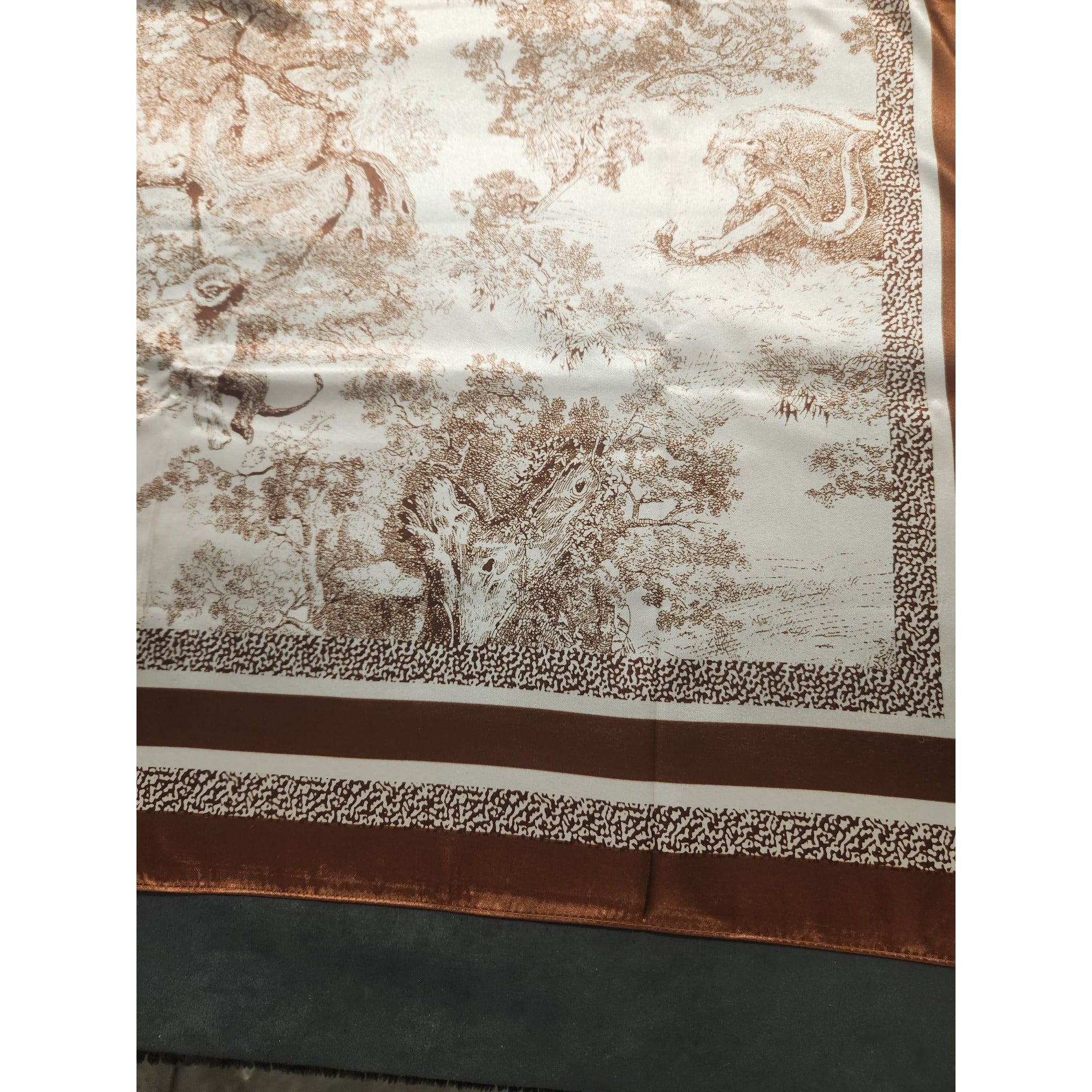 Scarf Brown & Beige Animal Wildlife Print Luxury Large 35" Square Accessory