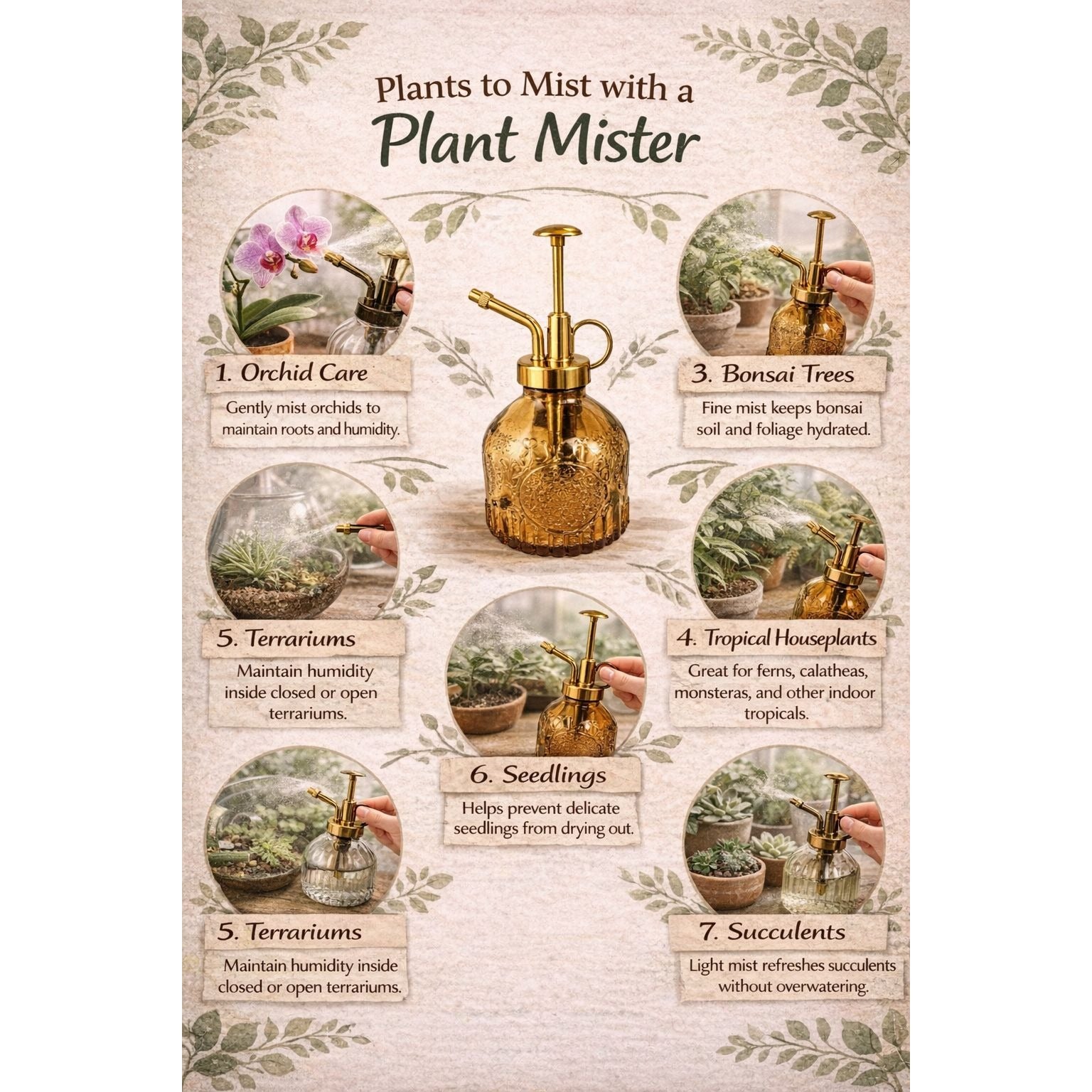 Amber Glass Plant Mister Spray Bottle 6oz Orchid Bonsai Air Plant Mister