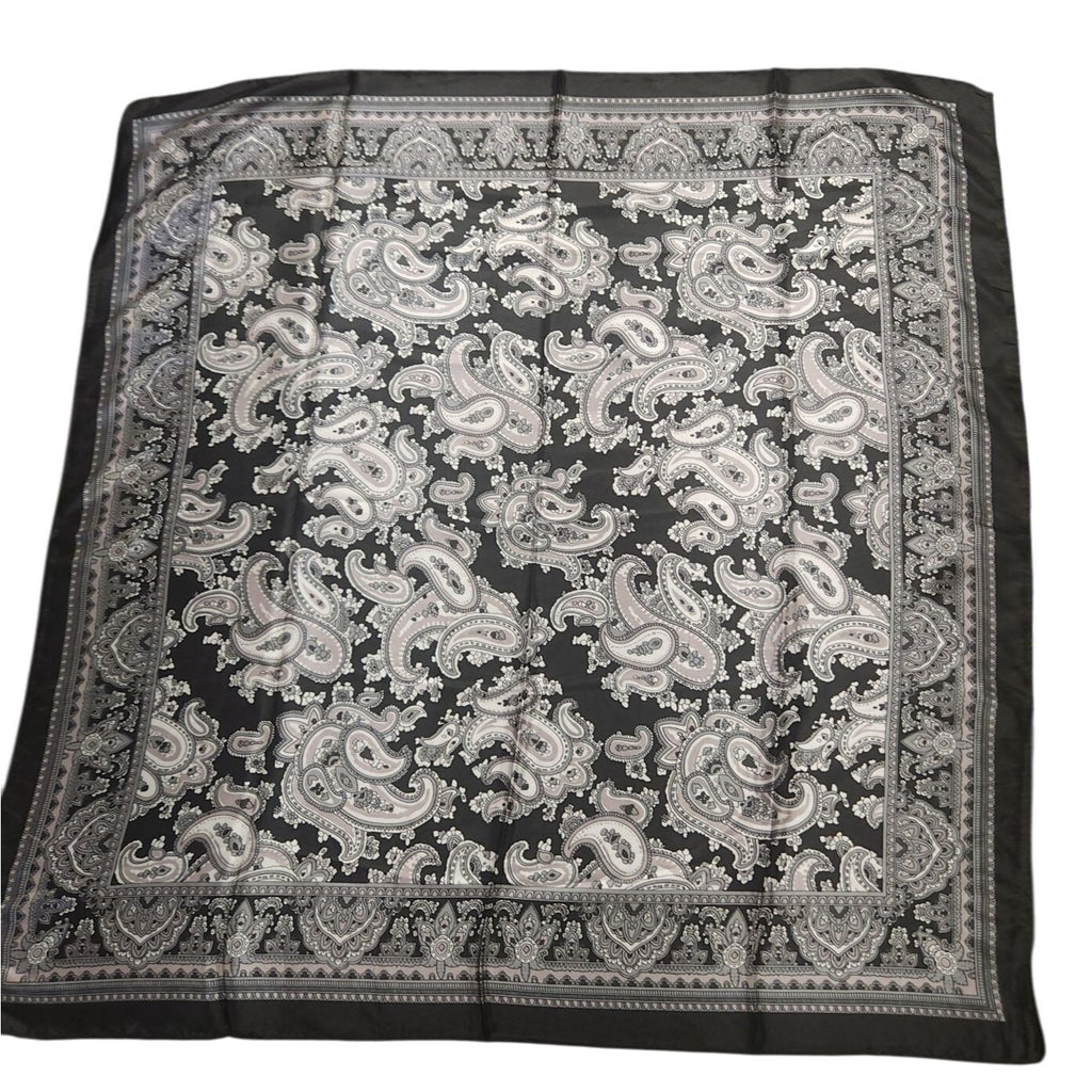 Black & White Paisley Design Satin Square Scarf 34x34 Inches Elegant Fashion Accessory