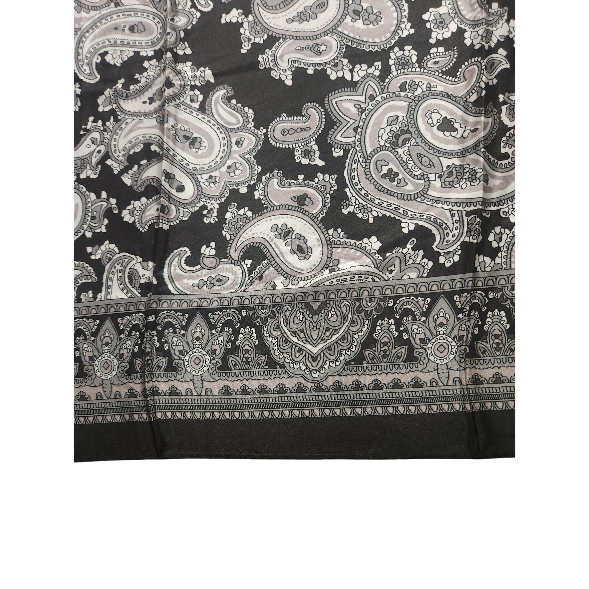 Black & White Paisley Design Satin Square Scarf 34x34 Inches Elegant Fashion Accessory
