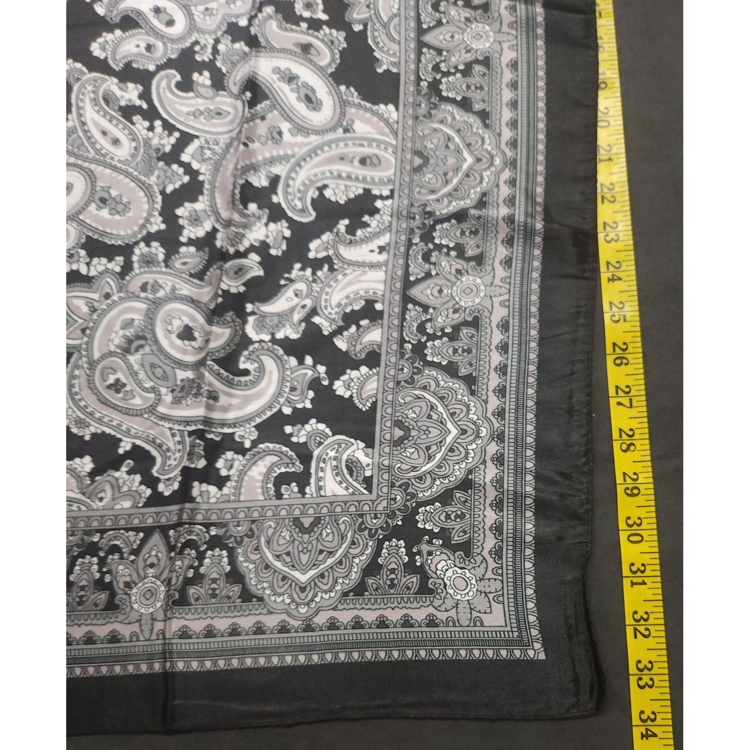 Black & White Paisley Design Satin Square Scarf 34x34 Inches Elegant Fashion Accessory