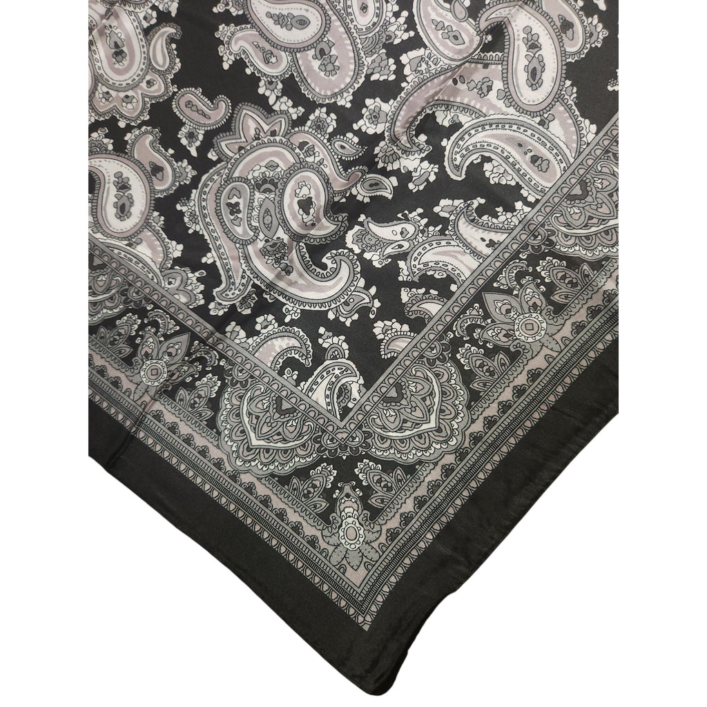Black & White Paisley Design Satin Square Scarf 34x34 Inches Elegant Fashion Accessory