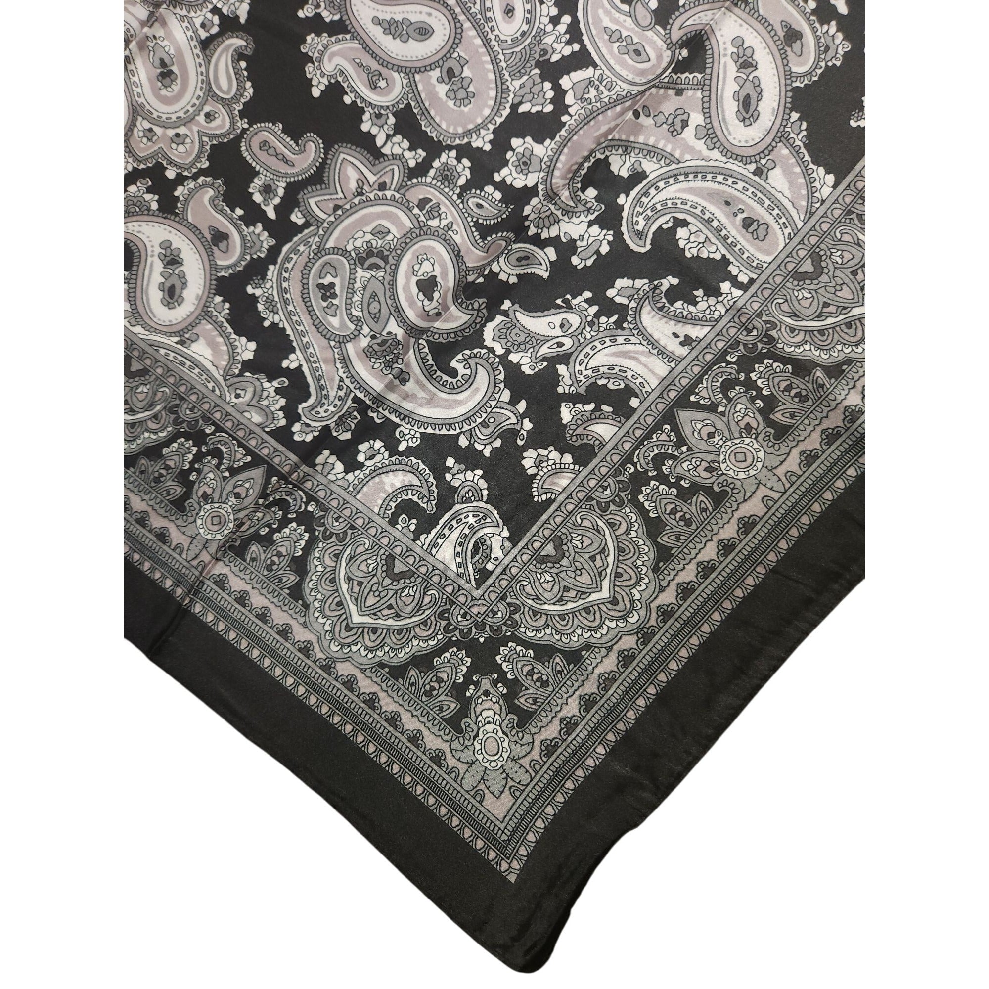 Black & White Paisley Design Satin Square Scarf 34x34 Inches Elegant Fashion Accessory