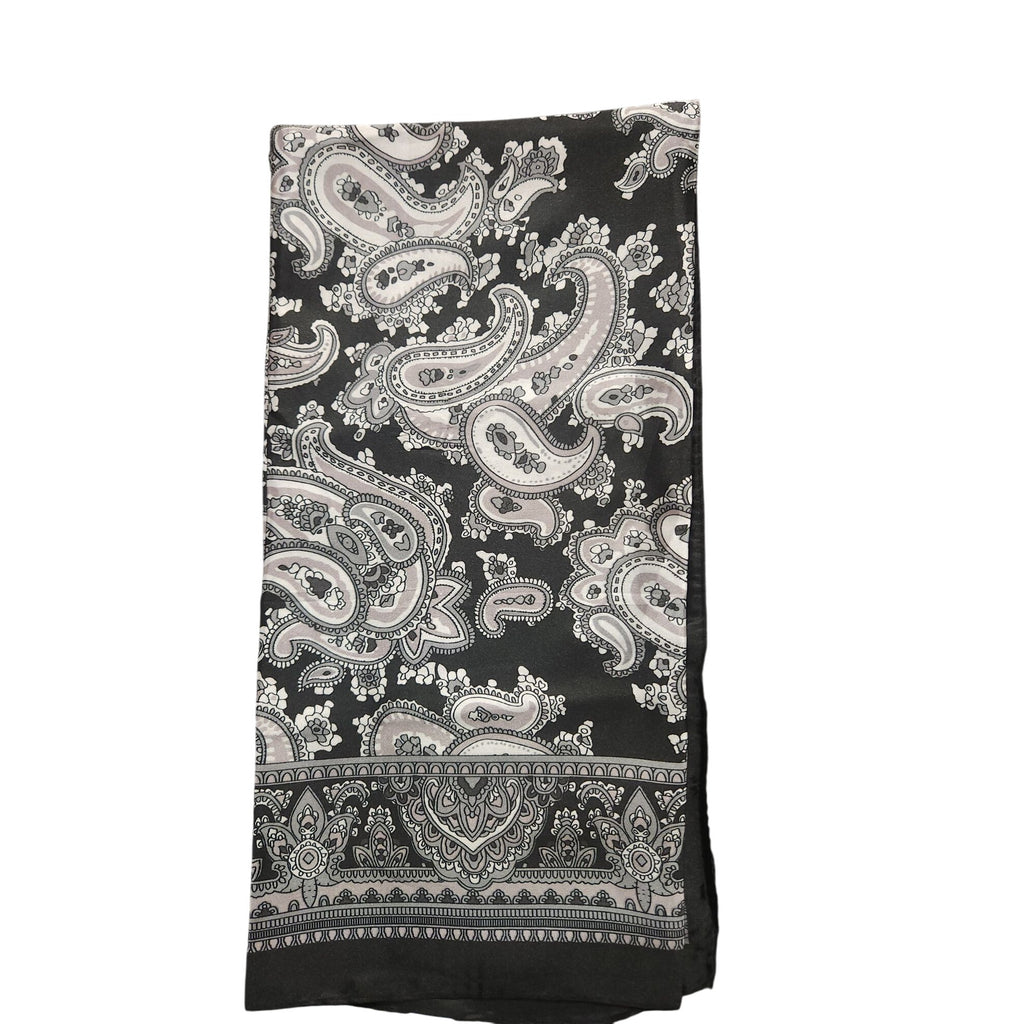 Black & White Paisley Design Satin Square Scarf 34x34 Inches Elegant Fashion Accessory