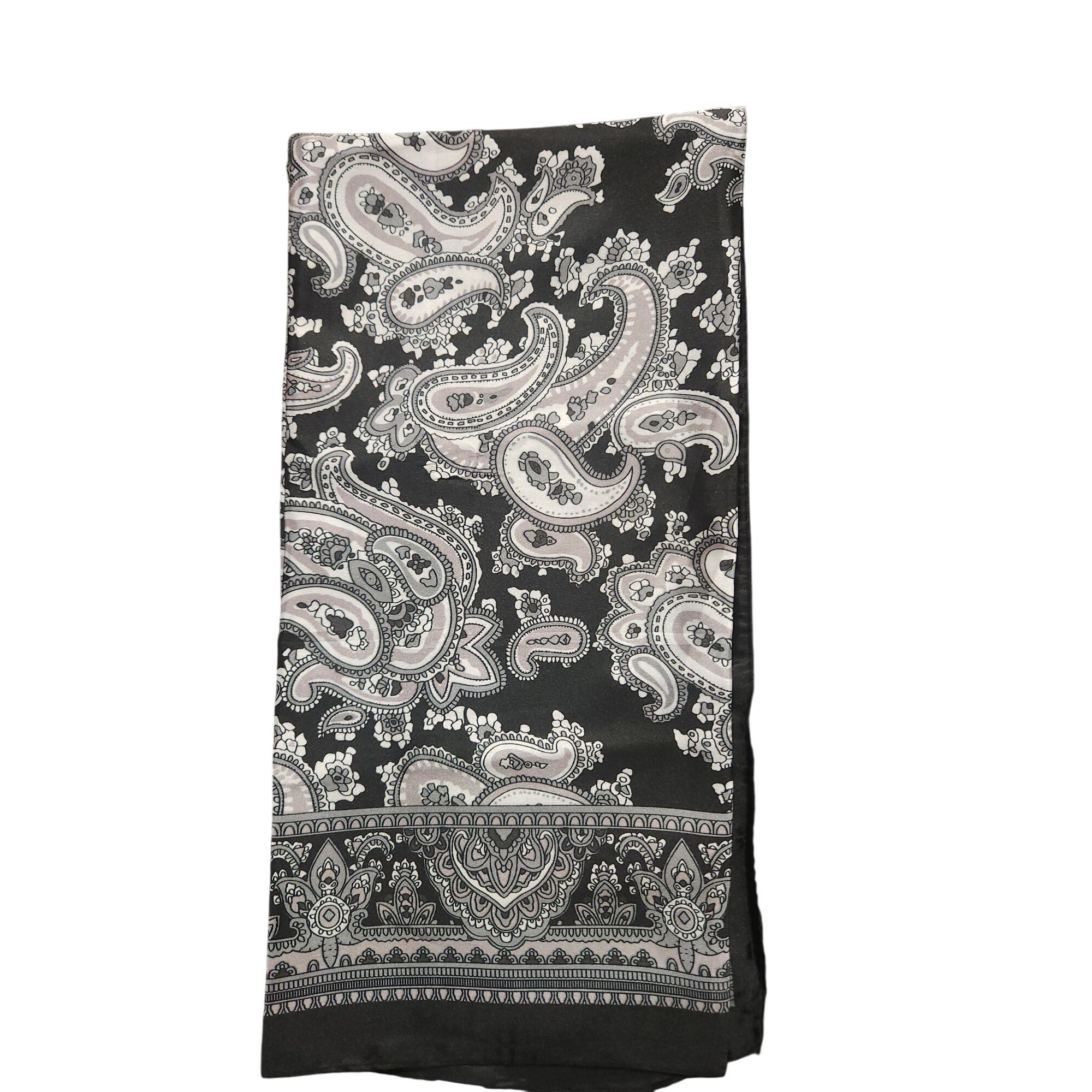 Black & White Paisley Design Satin Square Scarf 34x34 Inches Elegant Fashion Accessory