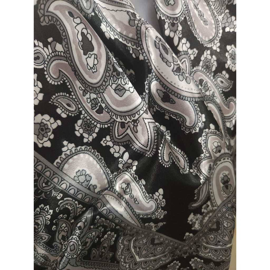 Black & White Paisley Design Satin Square Scarf 34x34 Inches Elegant Fashion Accessory