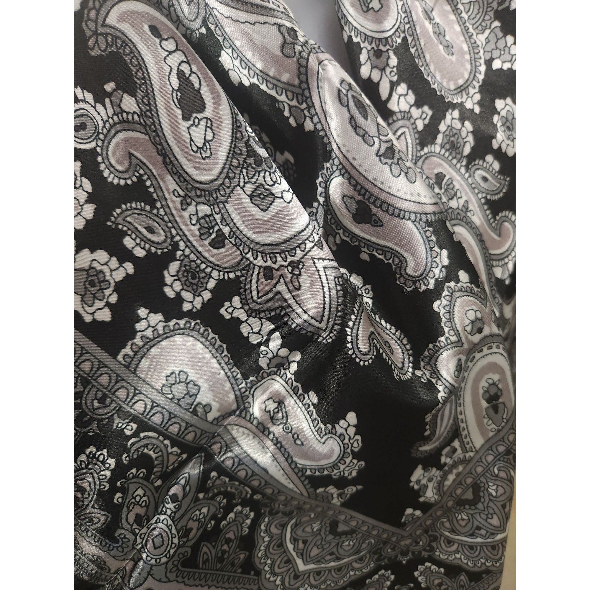 Black & White Paisley Design Satin Square Scarf 34x34 Inches Elegant Fashion Accessory