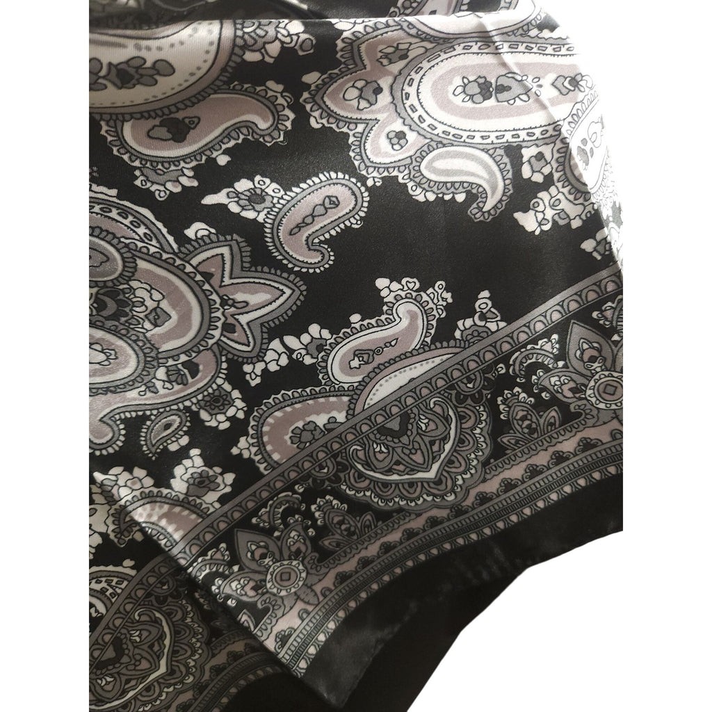Black & White Paisley Design Satin Square Scarf 34x34 Inches Elegant Fashion Accessory