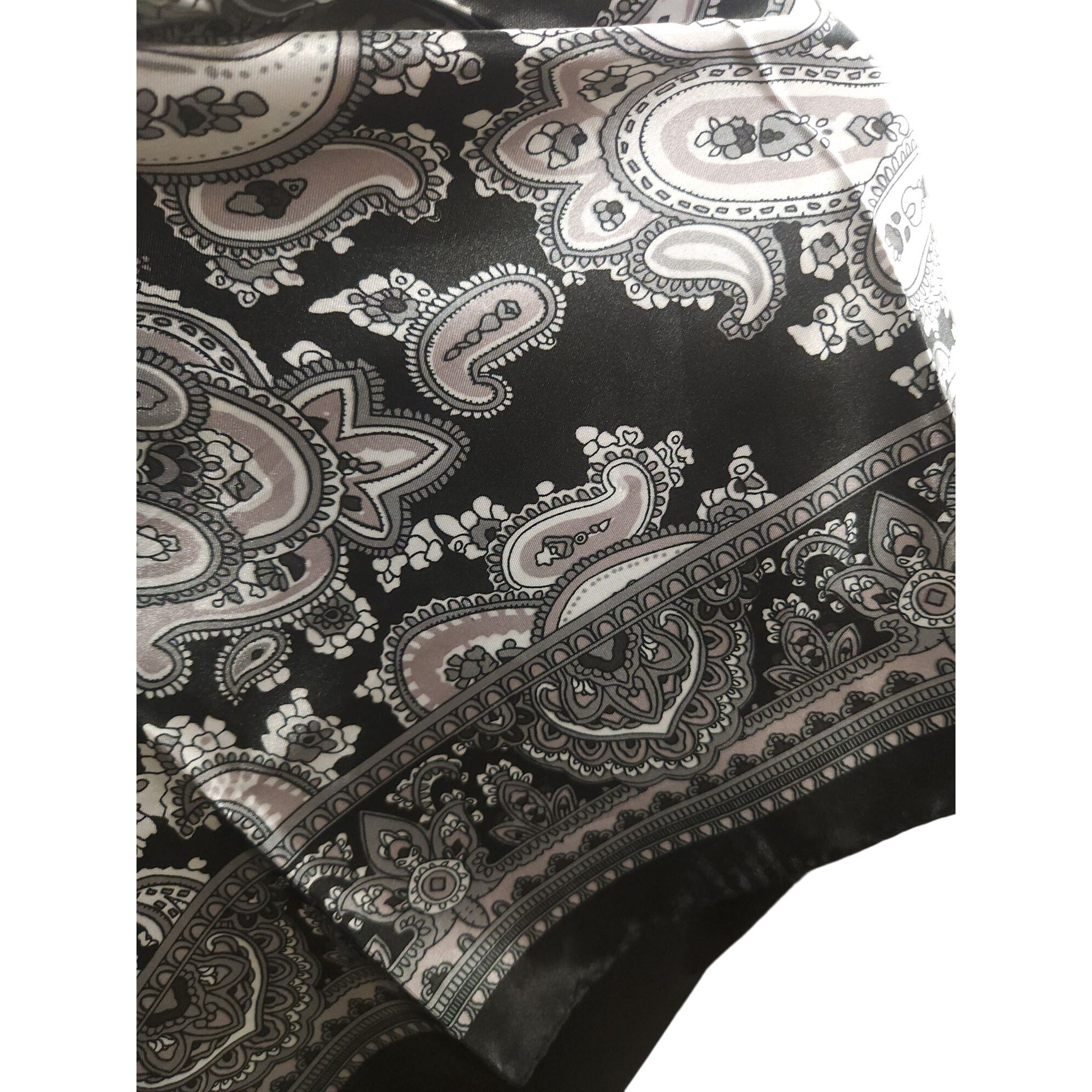 Black & White Paisley Design Satin Square Scarf 34x34 Inches Elegant Fashion Accessory
