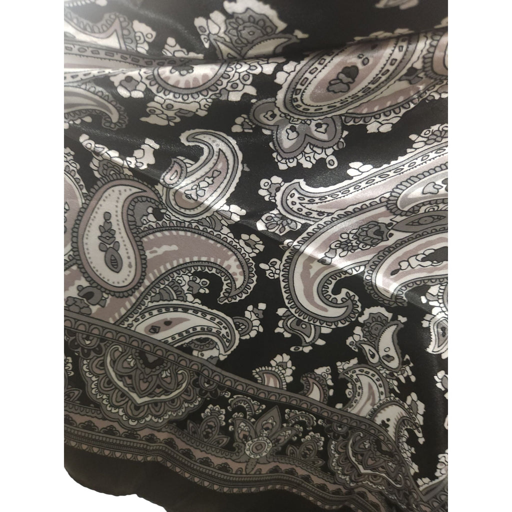Black & White Paisley Design Satin Square Scarf 34x34 Inches Elegant Fashion Accessory